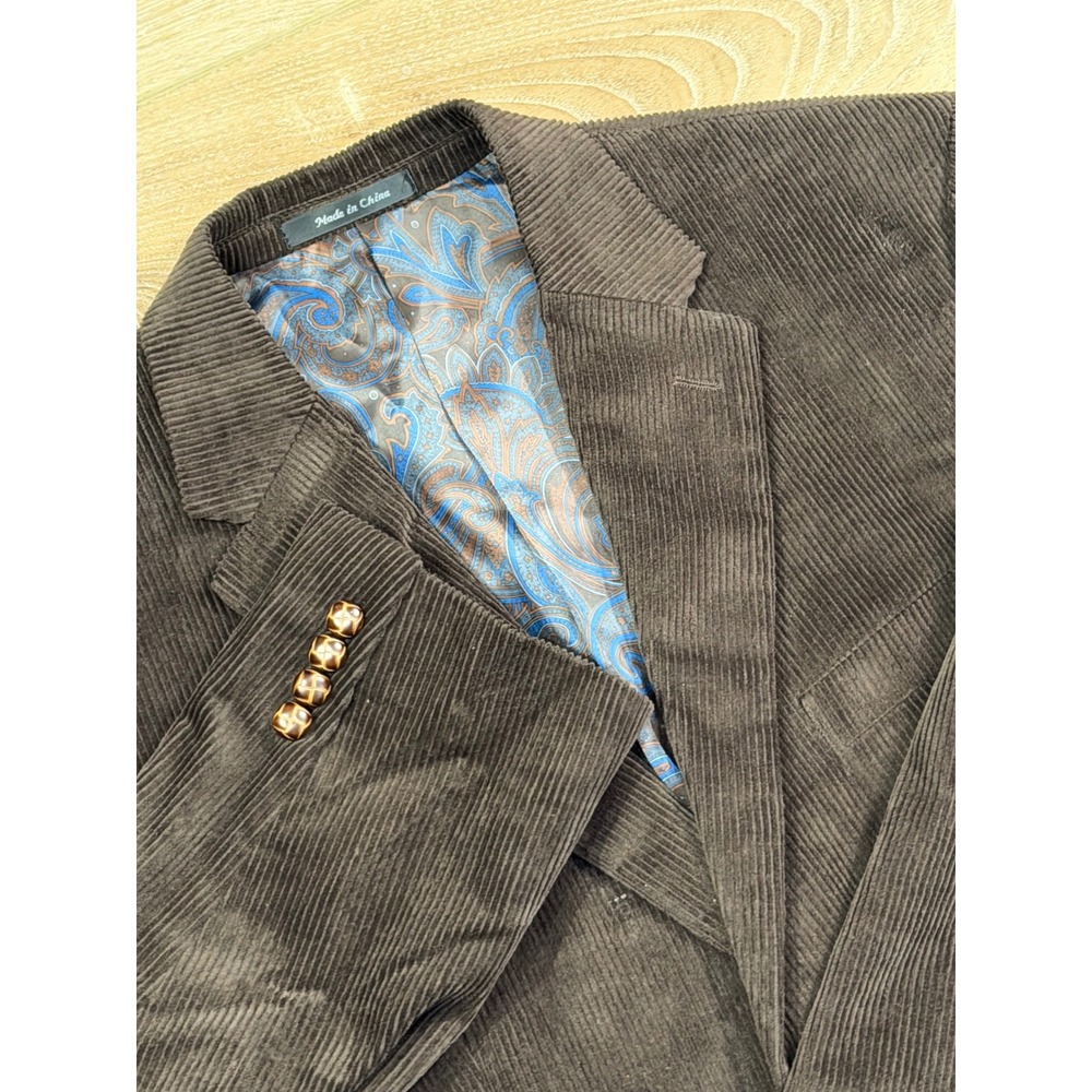 Lauren Ralph Lauren Mens Brown Corduroy Blazer Paisley Lining Two Button Jacket